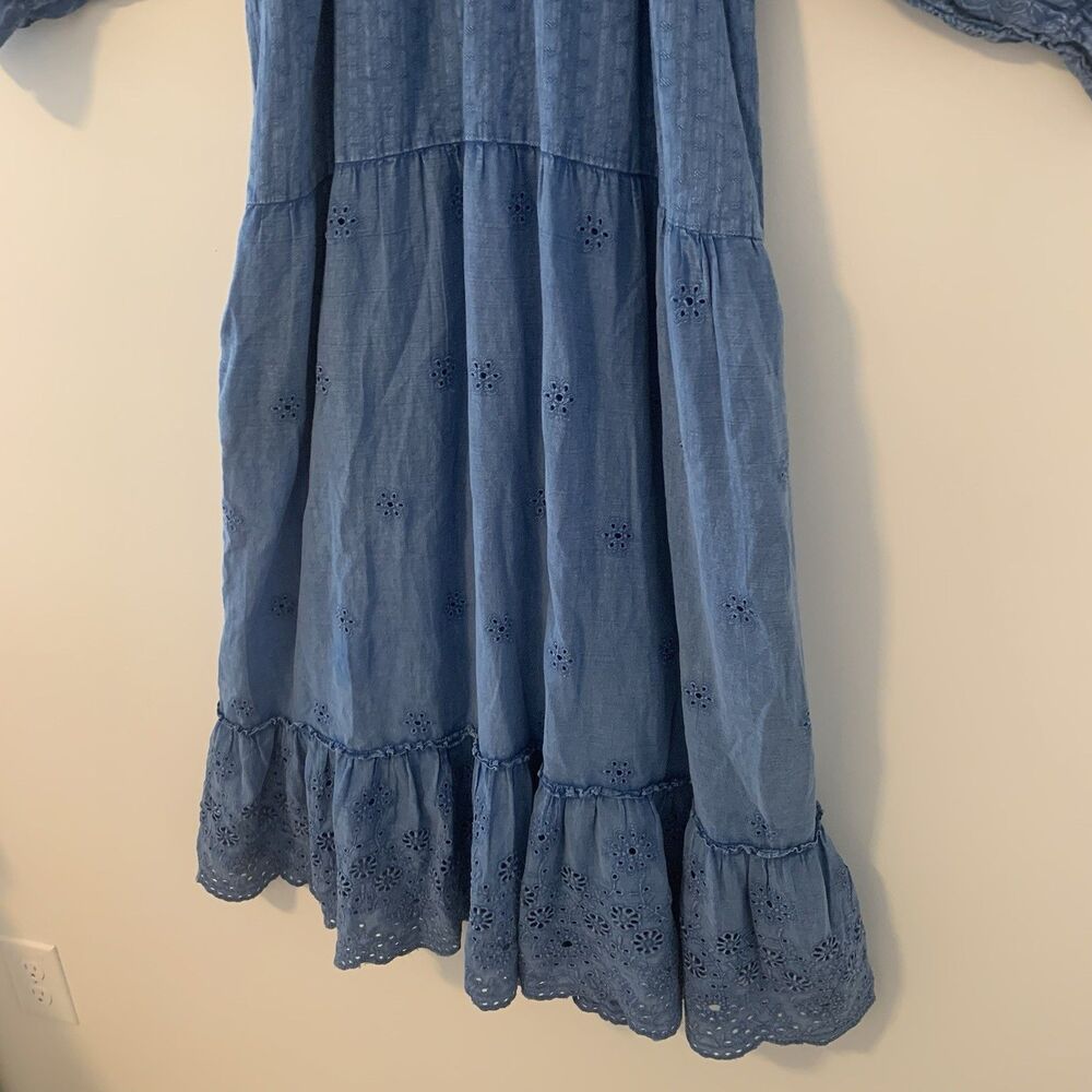 Tolani Chambray Maxi Dress Peasant Blouse Tassel Eyelet Detail - Large - Picture 3 of 16